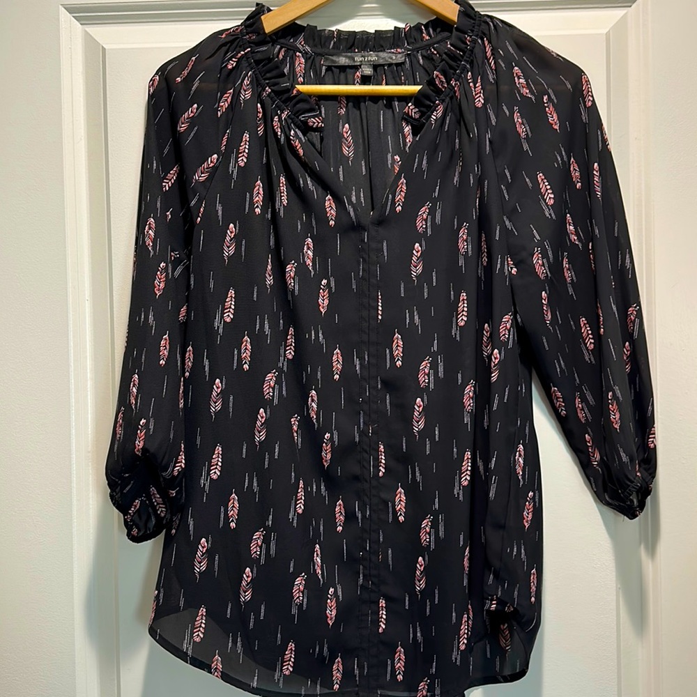 Black Sheer Blouse w/ print